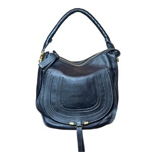 CHLOE Black Leather Marcie Top Handle Saddle Bag Medium Hobo Auth